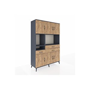 Hyperion Gardrop 9 Raflı 3 Çekmeceli 6 Kapaklı 132x44x195 Antrasit-çam