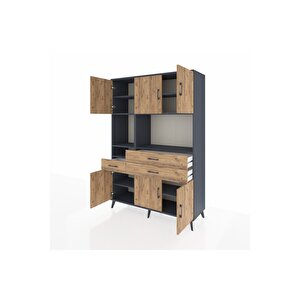 Hyperion Gardrop 9 Raflı 3 Çekmeceli 6 Kapaklı 132x44x195 Antrasit-çam