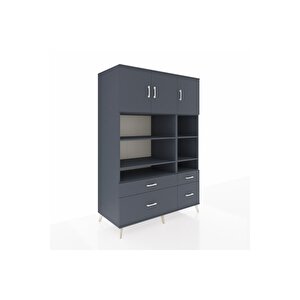 Kronos Dolap 10 Raflı 4 Çekmeceli 3 Kapaklı 132x59x195 Antrasit-antrasit/antrasit