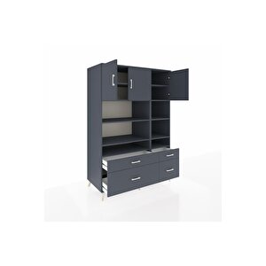 Kronos Dolap 10 Raflı 4 Çekmeceli 3 Kapaklı 132x59x195 Antrasit-antrasit/antrasit