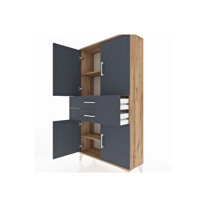 Arges Dolap 3 Raflı 2 Çekmeceli 4 Kapaklı 88x30x163 Çam-antrasit