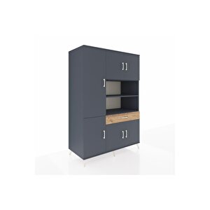 Kronos Dolap 10 Raflı Tek Çekmeceli 6 Kapaklı 132x59x195 Antrasit-antrasit/çam