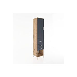 Hyperion Dolap 3 Raflı 3 Çekmeceli Tek Kapaklı 44x44x221 Çam-antrasit