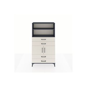 Arges Dolap 3 Raflı 4 Çekmeceli 2 Kapaklı 88x30x163 Antrasit-aytaşı