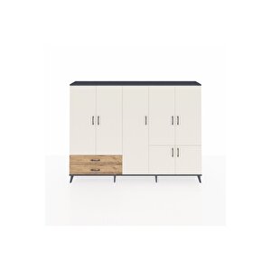 Arges Dolap 12 Raflı 2 Çekmeceli 7 Kapaklı 220x30x163 Antrasit-aytaşı/çam