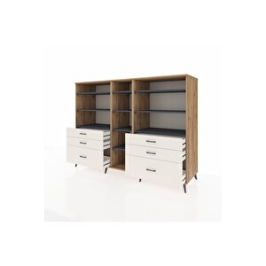 Kronos Dolap 10 Raflı 6 Çekmeceli  220x59x163 Çam-antrasit/aytaşı