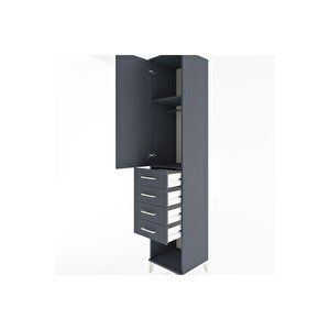 Hyperion Dolap 2 Raflı 4 Çekmeceli Tek Askılı 44x44x221 Antrasit-antrasit