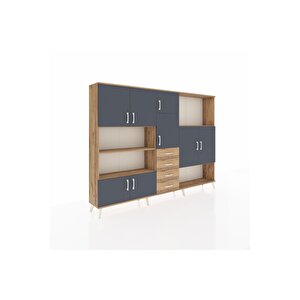 Arges Dolap 10 Raflı 4 Çekmeceli 8 Kapaklı 220x30x163 Çam-antrasit/çam