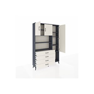 Arges Gardrop 8 Raflı 4 Çekmeceli 3 Kapaklı 132x30x195 Antrasit-aytaşı