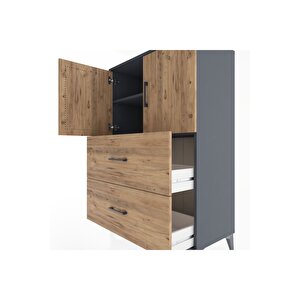 Hyperion Dolap 2 Raflı 2 Çekmeceli 2 Kapaklı 88x44x134 Antrasit-çam