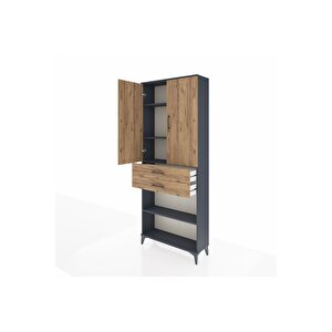 Arges Dolap 4 Raflı 2 Çekmeceli 2 Kapaklı 88x30x221 Antrasit-çam