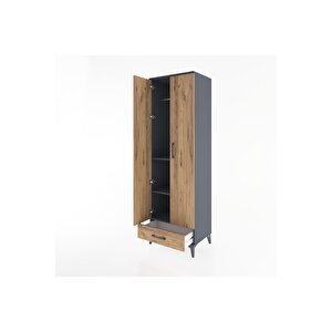 Hyperion Dolap 3 Raflı Tek Çekmeceli Tek Askılı 60x44x195 Antrasit-çam