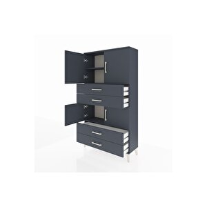 Arges Dolap 3 Raflı 4 Çekmeceli 4 Kapaklı 88x30x163 Antrasit-antrasit