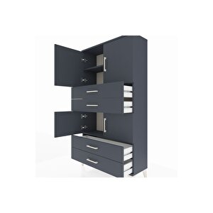 Arges Dolap 3 Raflı 4 Çekmeceli 4 Kapaklı 88x30x163 Antrasit-antrasit