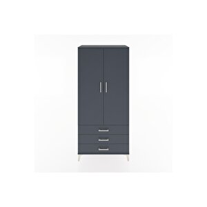 Hyperion Dolap 4 Raflı 3 Çekmeceli 2 Kapaklı 88x44x195 Antrasit-antrasit