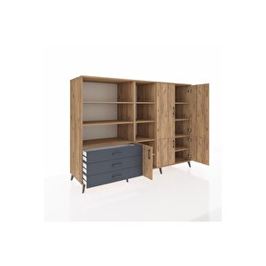 Kronos Dolap 11 Raflı 3 Çekmeceli 5 Kapaklı 220x59x163 Çam-çam/antrasit