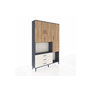 Arges Dolap 6 Raflı 3 Çekmeceli 3 Kapaklı 132x30x195 Antrasit-çam/aytaşı