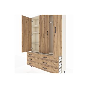 Arges Gardrop 5 Raflı 6 Çekmeceli Tek Askılı 132x30x195 Aytaşı-çam