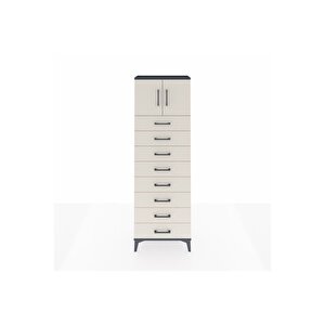 Arges Dolap 2 Raflı 8 Çekmeceli 2 Kapaklı 60x30x182 Antrasit-aytaşı