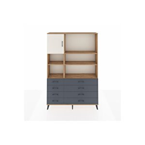 Arges Dolap 7 Raflı 8 Çekmeceli Tek Kapaklı  132x30x195 Çam-aytaşı/antrasit