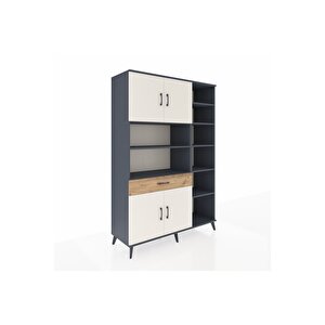 Hyperion Dolap 10 Raflı Tek Çekmeceli 4 Kapaklı 132x44x195 Antrasit-aytaşı/çam