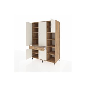 Kronos Dolap 10 Raflı Tek Çekmeceli 5 Kapaklı 132x59x195 Çam-aytaşı/çam