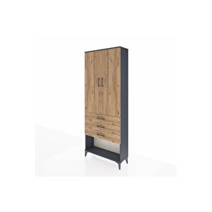 Arges Dolap 2 Raflı 3 Çekmeceli Tek Askılı 88x30x221 Antrasit-çam