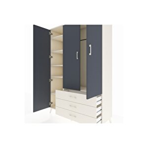 Hyperion Dolap 6 Raflı 3 Çekmeceli Tek Askılı 132x44x195 Aytaşı-antrasit/aytaşı