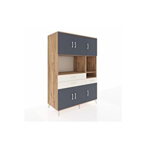 Kronos Dolap 9 Raflı 3 Çekmeceli 6 Kapaklı 132x59x195 Çam-antrasit/aytaşı
