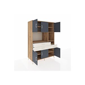 Kronos Dolap 9 Raflı 3 Çekmeceli 6 Kapaklı 132x59x195 Çam-antrasit/aytaşı