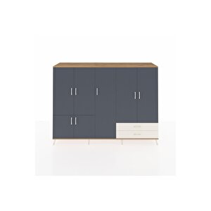 Hyperion Dolap 12 Raflı 2 Çekmeceli 7 Kapaklı 220x44x163 Çam-antrasit/aytaşı