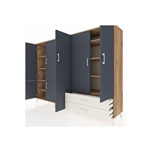 Hyperion Dolap 12 Raflı 2 Çekmeceli 7 Kapaklı 220x44x163 Çam-antrasit/aytaşı