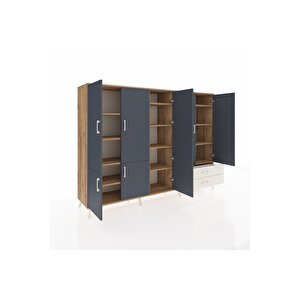 Hyperion Dolap 12 Raflı 2 Çekmeceli 7 Kapaklı 220x44x163 Çam-antrasit/aytaşı