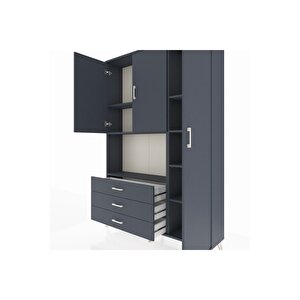 Arges Gardrop 7 Raflı 3 Çekmeceli 3 Kapaklı 132x30x195 Antrasit-antrasit
