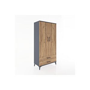 Hyperion Dolap 4 Raflı 2 Çekmeceli 2 Kapaklı 88x44x182 Antrasit-çam