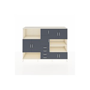 Hyperion Dolap 9 Raflı 4 Çekmeceli 8 Kapaklı 220x44x163 Aytaşı-antrasit