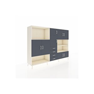 Hyperion Dolap 9 Raflı 4 Çekmeceli 8 Kapaklı 220x44x163 Aytaşı-antrasit