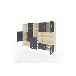 Hyperion Dolap 9 Raflı 4 Çekmeceli 8 Kapaklı 220x44x163 Aytaşı-antrasit