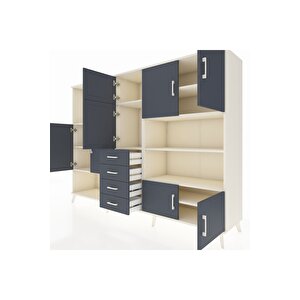 Hyperion Dolap 9 Raflı 4 Çekmeceli 8 Kapaklı 220x44x163 Aytaşı-antrasit