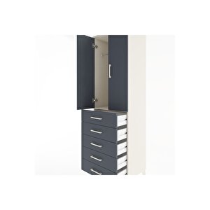 Hyperion Dolap Tek Raflı 5 Çekmeceli Tek Askılı 60x44x195 Aytaşı-antrasit