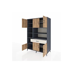 Kronos Dolap 10 Raflı Tek Çekmeceli 6 Kapaklı 132x59x195 Antrasit-çam/aytaşı