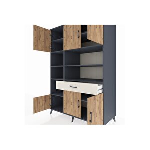 Kronos Dolap 10 Raflı Tek Çekmeceli 6 Kapaklı 132x59x195 Antrasit-çam/aytaşı