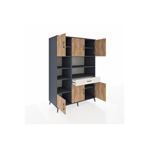 Kronos Dolap 10 Raflı Tek Çekmeceli 6 Kapaklı 132x59x195 Antrasit-çam/aytaşı