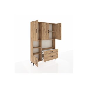 Arges Gardrop 7 Raflı 2 Çekmeceli 5 Kapaklı 132x30x195 Çam-çam