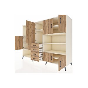 Kronos Dolap 9 Raflı 4 Çekmeceli 8 Kapaklı 220x59x163 Aytaşı-çam