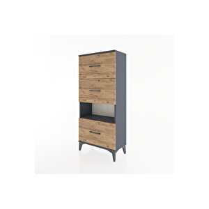 Hyperion Dolap Tek Raflı 3 Çekmeceli 60x44x134 Antrasit-çam