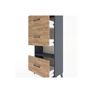 Hyperion Dolap Tek Raflı 3 Çekmeceli 60x44x134 Antrasit-çam