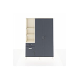 Arges Gardrop 5 Raflı 2 Çekmeceli Tek Askılı 132x30x195 Aytaşı-antrasit