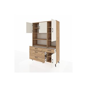 Hyperion Dolap 9 Raflı 4 Çekmeceli 4 Kapaklı 132x44x195 Çam-aytaşı/çam