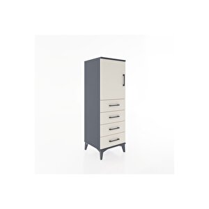 Hyperion Dolap 2 Raflı 4 Çekmeceli Tek Kapaklı 44x44x134 Antrasit-aytaşı
